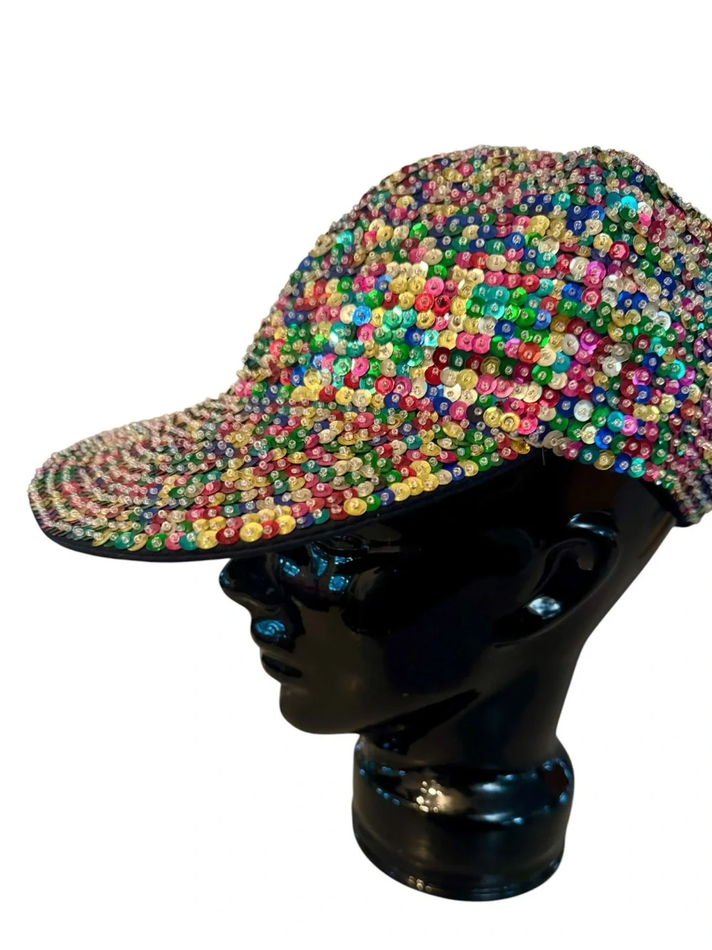 Vtg 90s Sequin Ball Cap OS Colorful Boho City - Picture 2 of 5